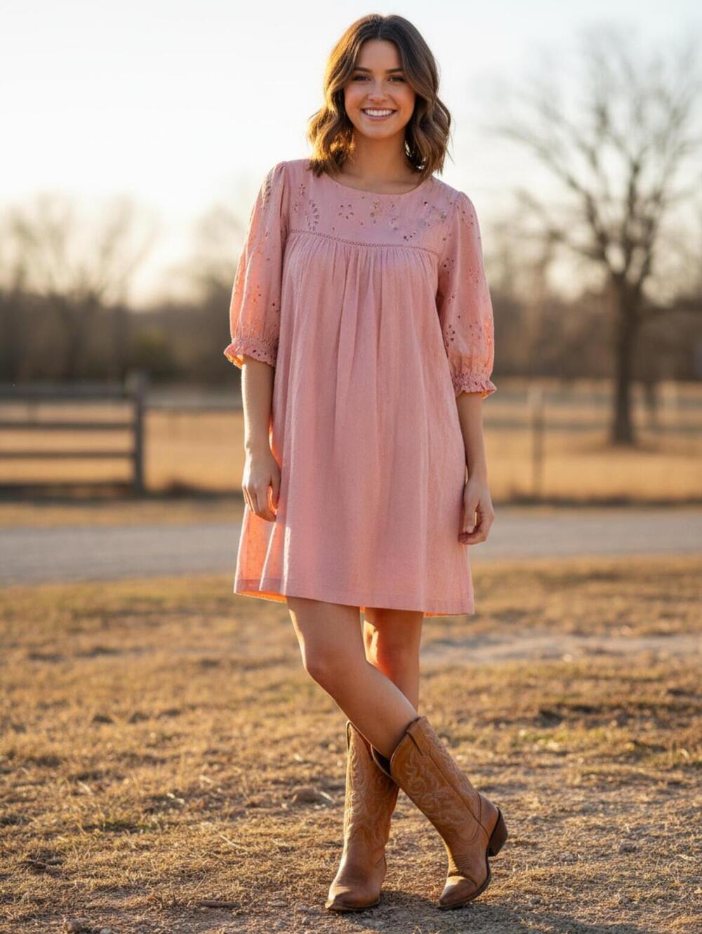 Universal Thread Pink Embroidered‎ Cotton Dress, Size M